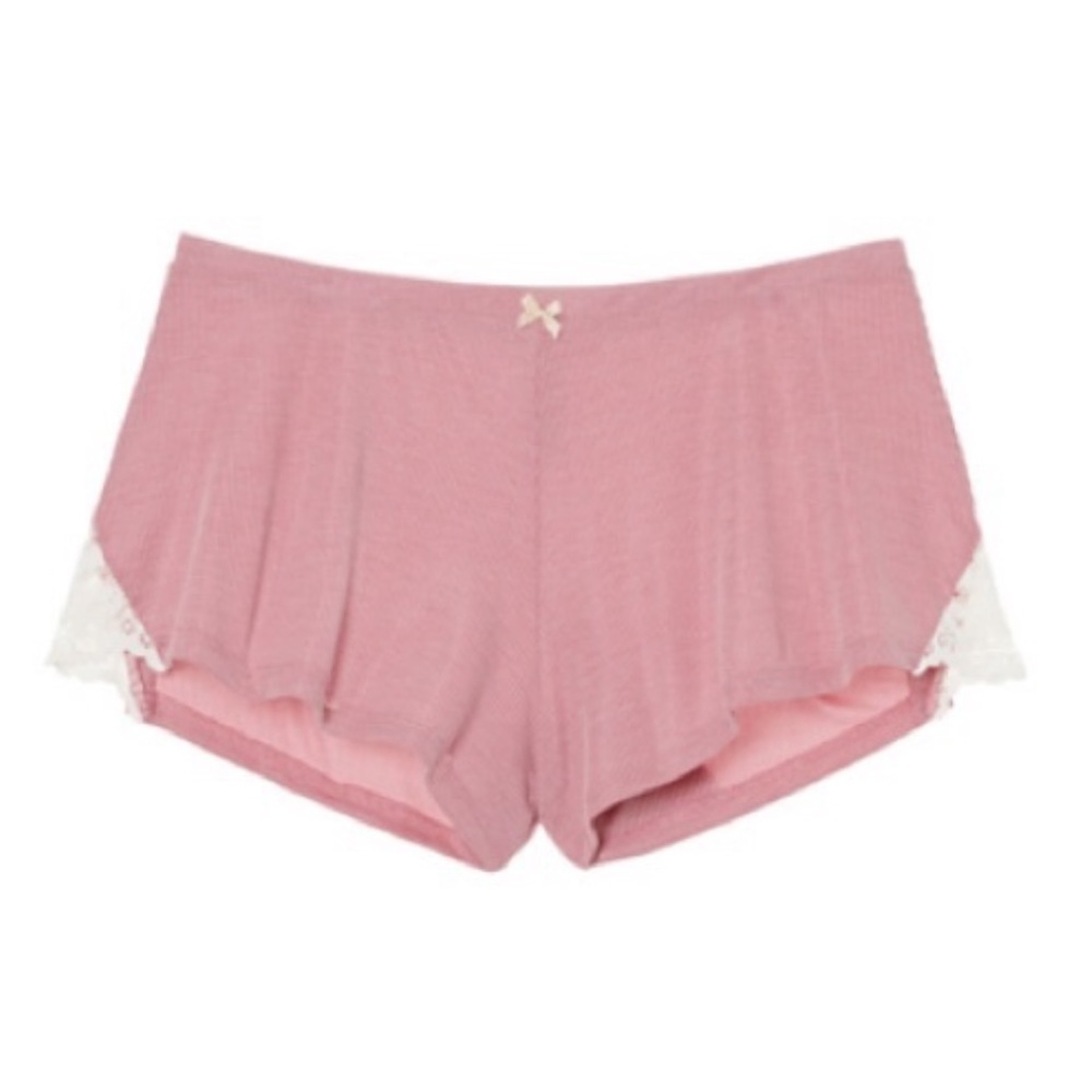 Cute pink sleep shorts with delicate lace trim